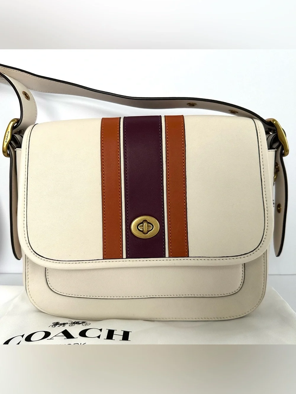 Authentic Coach Rambler Crossbody with Varsity Stripe in Chalk Multi 89139 | EUC